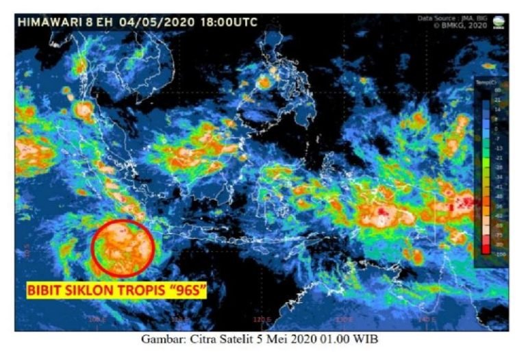 Bibit Siklon Tropis “96S” terdeteksi di Samudra Hindia sebelah Barat Daya Lampung