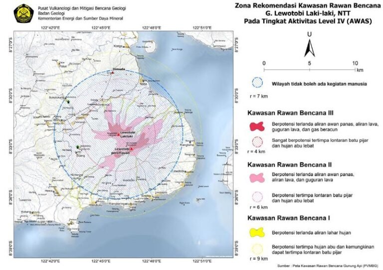 Erupsi Menurun, Badan Geologi Ubah Radius Aman Gunung Lewotobi Laki-Laki Jadi 7 Km dari Kawah