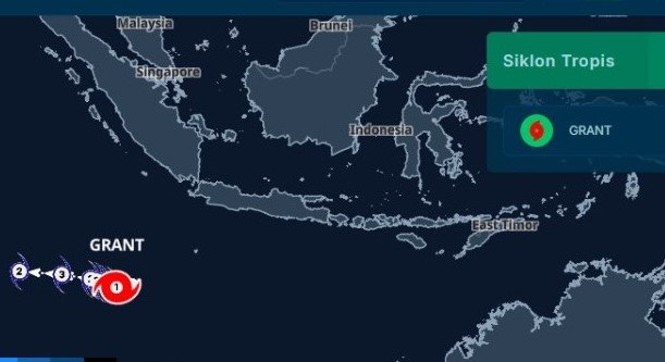 Bibit Siklon Tropis 93S Menguat Jadi Siklon Tropis GRANT, Waspadai Potensi Gelombang Tinggi
